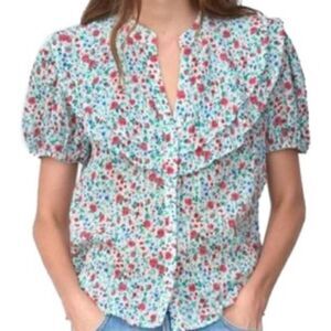 ZARA FLORAL CRINKLE CHIFFON FABRIC RUFFLES ROMANTIC TOP BLOUSE